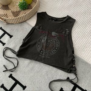 NWOT ⭐️ Forever 21 Distressed Gray Rock n Roll Eagle Muscle Tee Crop Tank